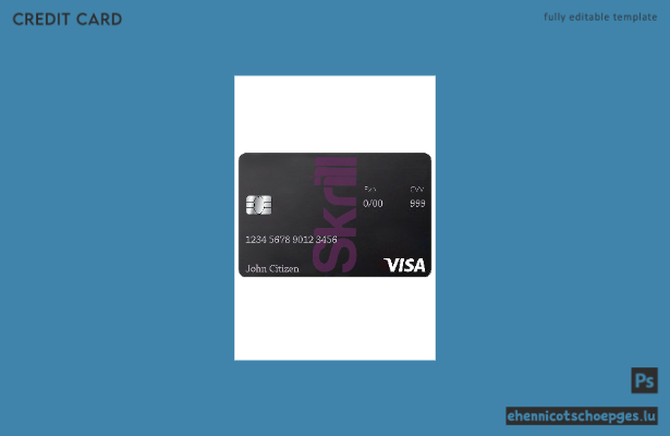 Skrill Visa Debitkarte im PSD-Format, vollständig bearbeitbare Beispielvorschau